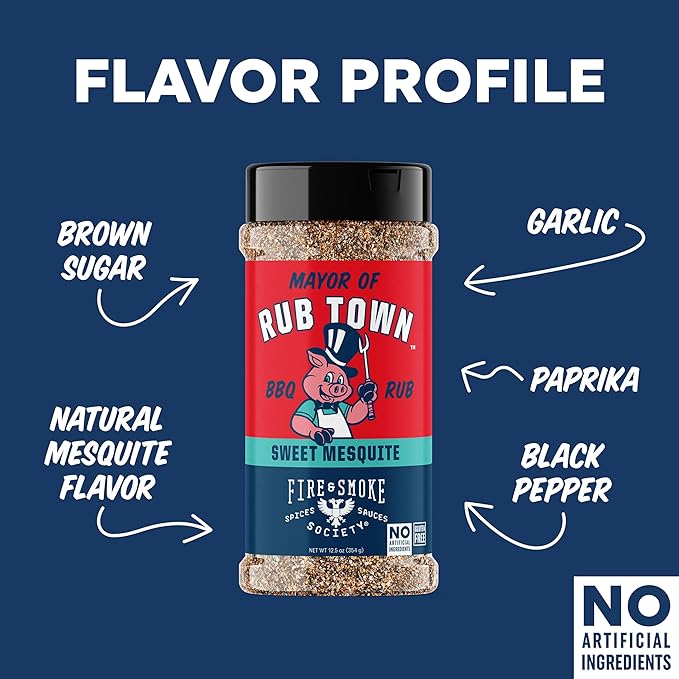Fire & Smoke Society Mayor of Rub Town BBQ Rub | BBQ Seasoning for Smoking and Grilling Meat | Pulled Pork Ribs, Rib Rub, Dry Rubs and Spices | XL 12.5 oz