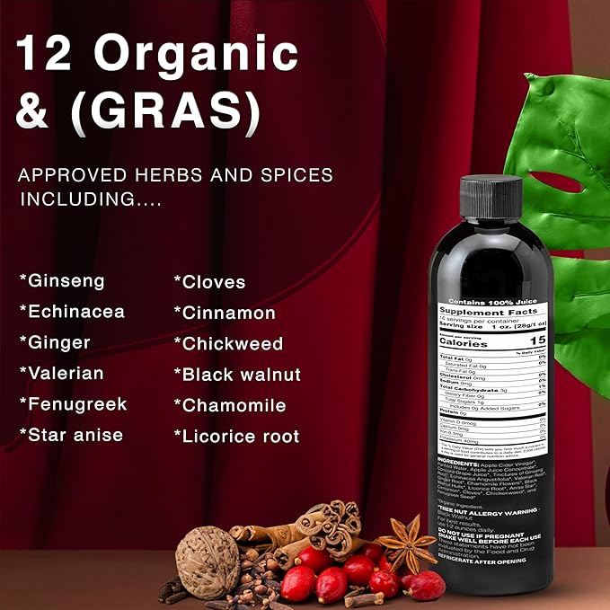 Tonic Man Old Fashioned Organic Wellness Herbal Tonic Made with Raw Apple Cider Vinegar Organic Herbs and Spices Energize Body | Immunity Booster Non-GMO 16oz Bottle (Pack of 2)