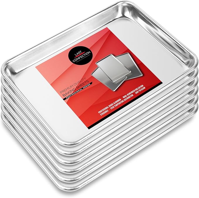 Last Confection 6 Cookie Baking Sheets 9" x 13" - Small Rimmed Aluminum Jelly Roll Trays - Quarter Sheet Pans