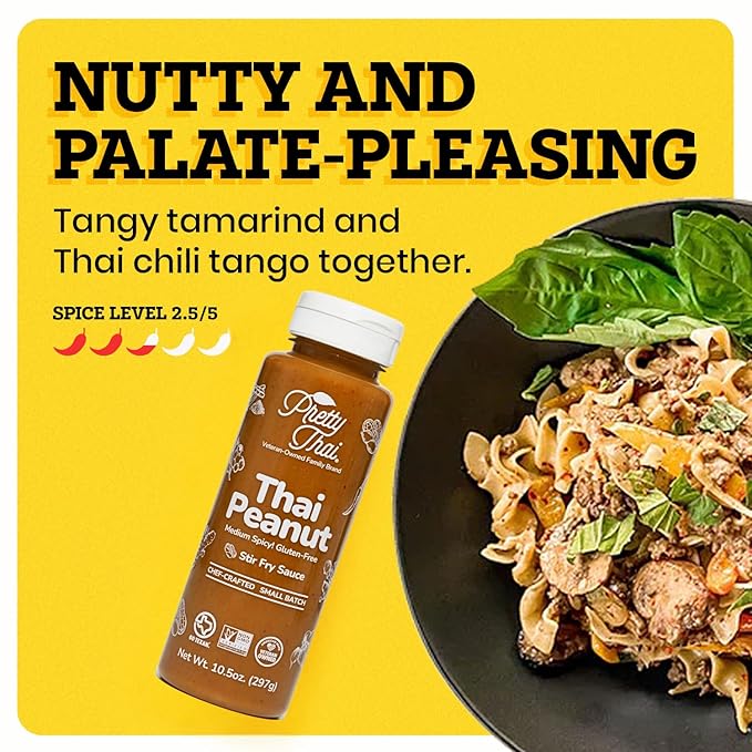 Pretty Thai Peanut Sauce, Gluten Free Certified Non-GMO Vegan Authentic Stir Fry, Dressing, Rice Seasoning, Condiment & Dipping Sauce, 100% Natural (Pack of 6)