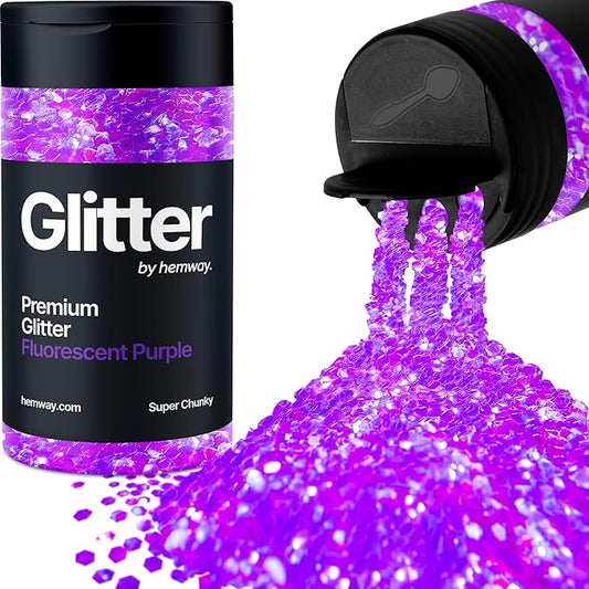 Hemway Premium Glitter Shaker - Fluorescent Purple | 115g Super Chunky Metallic Flake Sequins for Resin & Epoxy Crafts | Craft Supplies for Tumblers, Festival, Art