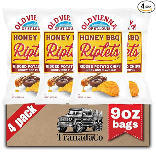 Old Vienna of St. Louis Honey BBQ Flavored Riplets Ridged Potato Chips 9oz Bags (4 Pack) by TranadaCo