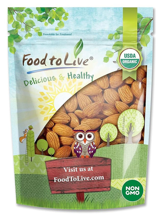 Food to Live Organic Imported Raw Almonds, 5 Pounds Non-GMO, Whole, Raw, No Shell, Unpasteurized, Unsalted, Vegan, Kosher, Bulk.