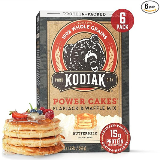 Kodiak Cakes Protein Pancake Power Cakes, Flapjack and Waffle Baking Mix, Buttermilk, 20 Oz, (Pack of 6)