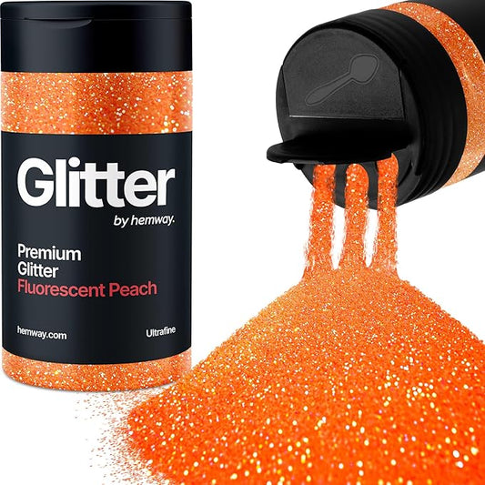 Hemway Premium Glitter Shaker - Fluorescent Peach | 130g Ultrafine Metallic Flake Sequins for Resin & Epoxy Crafts | Craft Supplies for Tumblers, Festival, Art