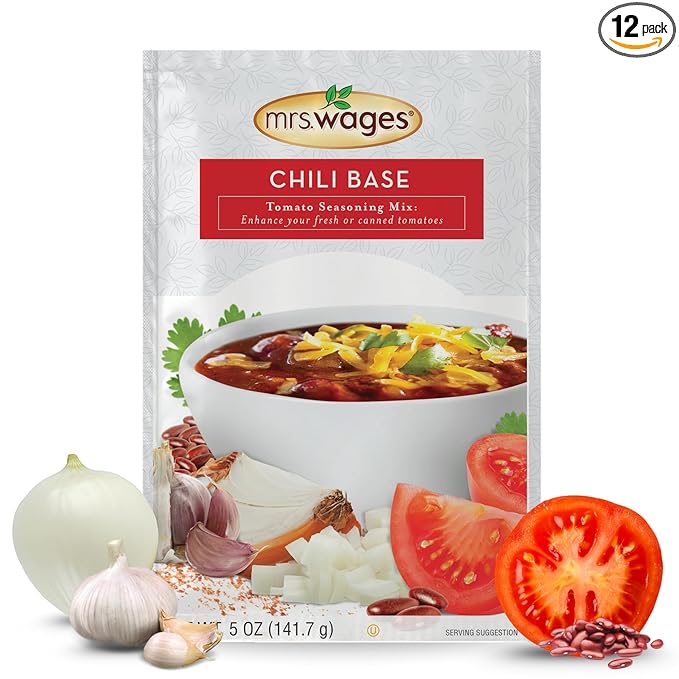 Mrs. Wages Chili Base Canning Mix | Easy-To-Use | Simple Homemade Chili | Great Flavor | Easy To Freeze or Serve Fresh | 5 oz Packet (Value Pack of 12)