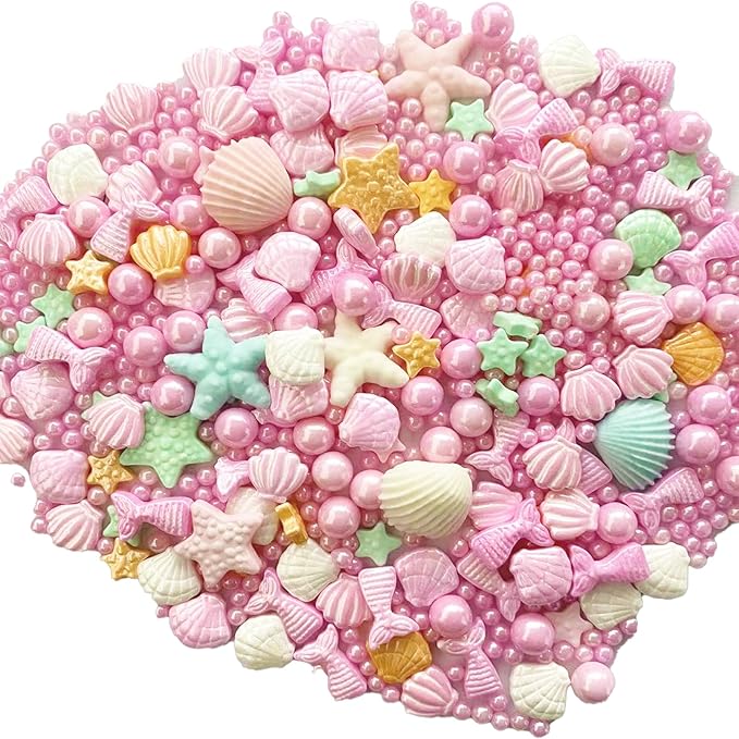 Sentovac Pink Mermaid Sprinkle Edible Decorating Ocean Sprinkles for Cake Cupcake Topper Cookie Baking Decorations Starfish Shell Pearl Mermaid Candy Mix Mermaid Party Birthday Cake Decorations