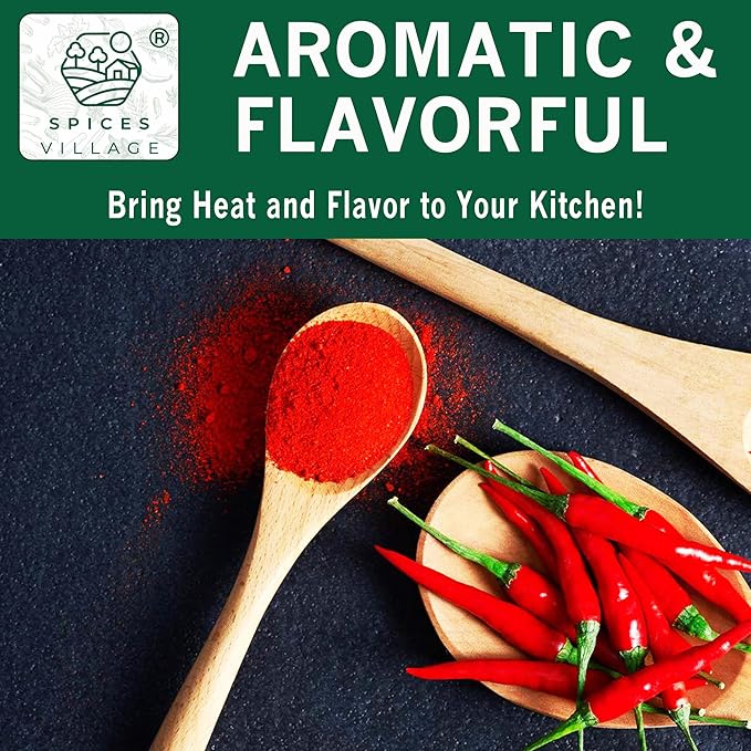 Spices Village Red Chili Powder, Medium Hot Ground Red Peppers for Cooking, 8 oz, Kosher Certified, Indian Chili Seasoning, Gluten Free, Non GMO, Cayenne Pepper Powder, Resealable Bulk Bag