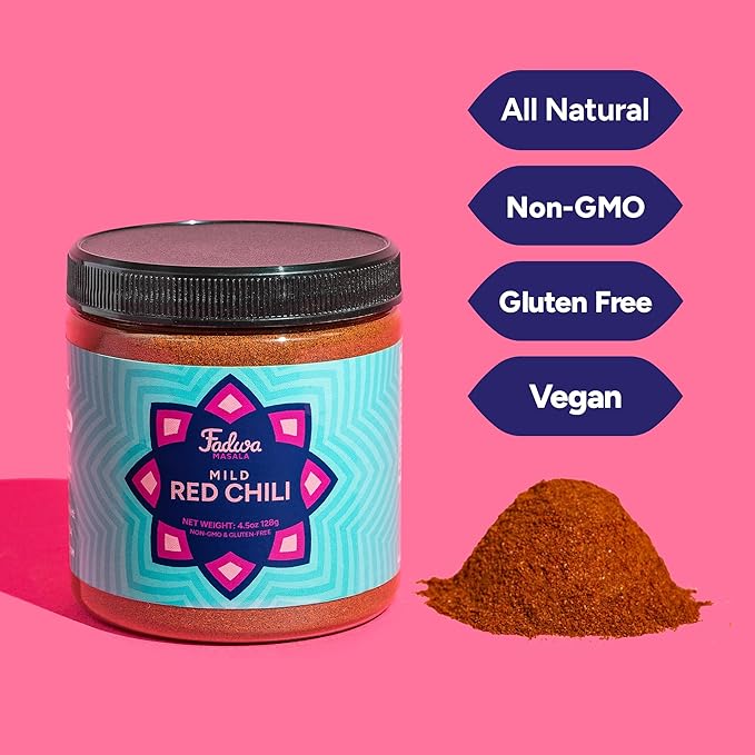 Fadwa Masala Mild Red Chili Powder - 4.5 oz Jar, Salt & Sugar Free, Non-Spicy Authentic Desi Spices for Pakistani & Indian Cooking - No Artificial Ingredients - Gluten Free