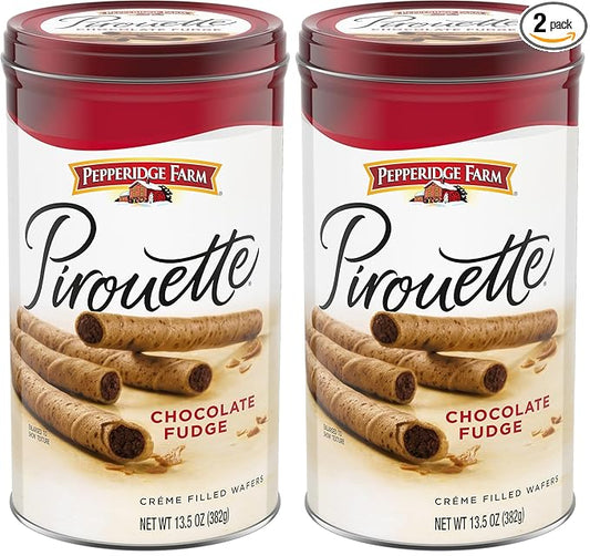 Pepperidge Farm Pirouette Cookies, Chocolate Fudge Créme Filled Wafers, 13.5 Oz Tin (Pack of 2)