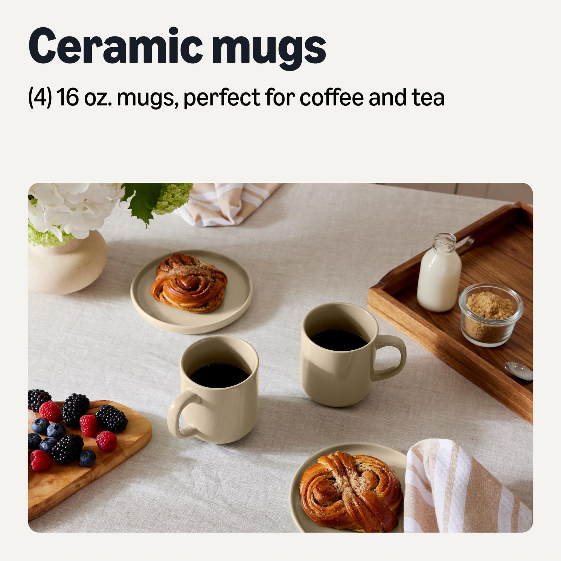 Amazon Basics Stoneware Coffee Mugs, 16 oz, 4-Piece Set, Gloss-Glazed, Stain-Resistant, Microwave