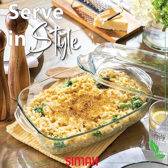Simax Glass Casserole Baking Dish: Clear Glass Round Casserole Dish with Lid and Handles,Covered Bowl for Cooking, Baking, Serving, Dishwasher, and Oven Safe Cookware ??3 Quart Dish + 2.2 Quart Lid