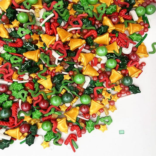 Tree Sprinkles Small Bell Candy Sugar Sprinkle Red and Green Sprinkles Cake Decorations Cupcake Toppers Cookie Decorating Ice Cream Celebrationsç«?00g/3.5oz)
