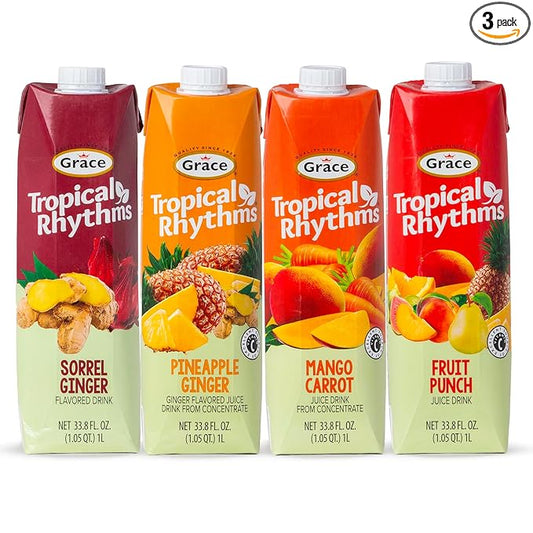Grace Tropical Rhythms Juice 1 Liter (33.8oz) (Assorted Flavors (4 Pack))