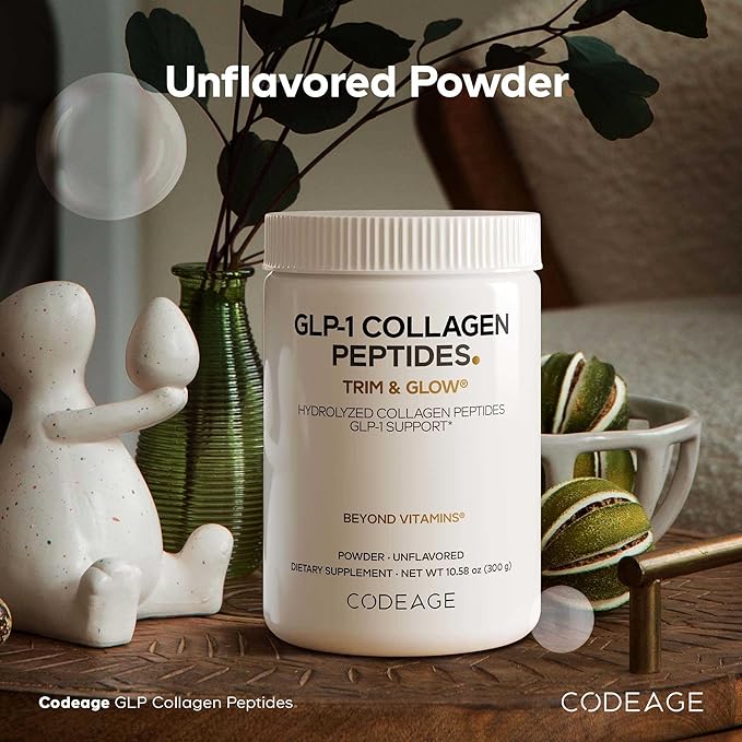 Codeage GLP-1 Collagen Powder Supplement - Nextida GC Collagen Peptides - GLP 1 Support - Hydrolyzed, Grass-Fed, Type I & III, Unflavored - Non-GMO, Gluten-Free, Dairy-Free - 10.58 Oz