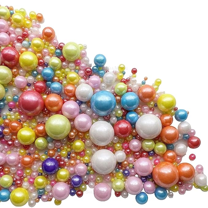SE Si&Moos Rainbow Edible Pearls Rainbow Pearl Sprinkles for Cake Decorating Edible Cake Sugar Pearls Halloween Christmas Cookie Decorations Edible Cake Decorations for Cakes,Cupcakes Toppers 3.5 OZ with Tweezers