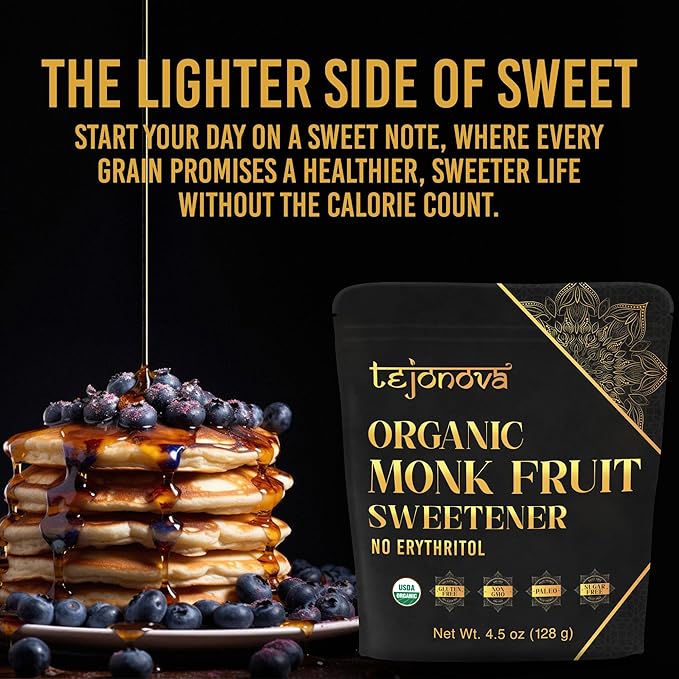 Organic Monk Fruit Powder, Pure Monk Fruit Sweetener No Erythritol, Monkfruit Sweetener Pure