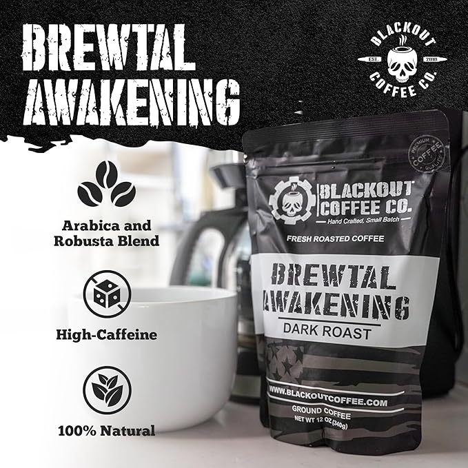Blackout Coffee Brewtal Awakening Whole Bean Coffee ??Dark Roast, High Caffeine, Bold & Strong ??Freshly Roasted 12oz Bag, American Made