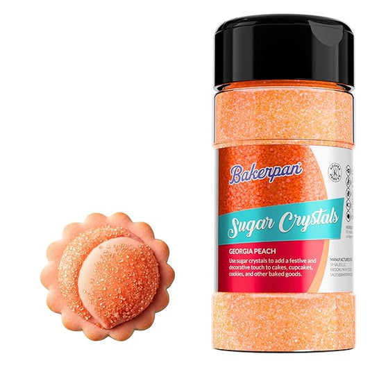Bakerpan Sugar Sprinkles for Baking - 7 Ounce Georgia Peach Decorating Sugar Crystals for Cookies, Cake Pops, Ice Cream (Made in USA)