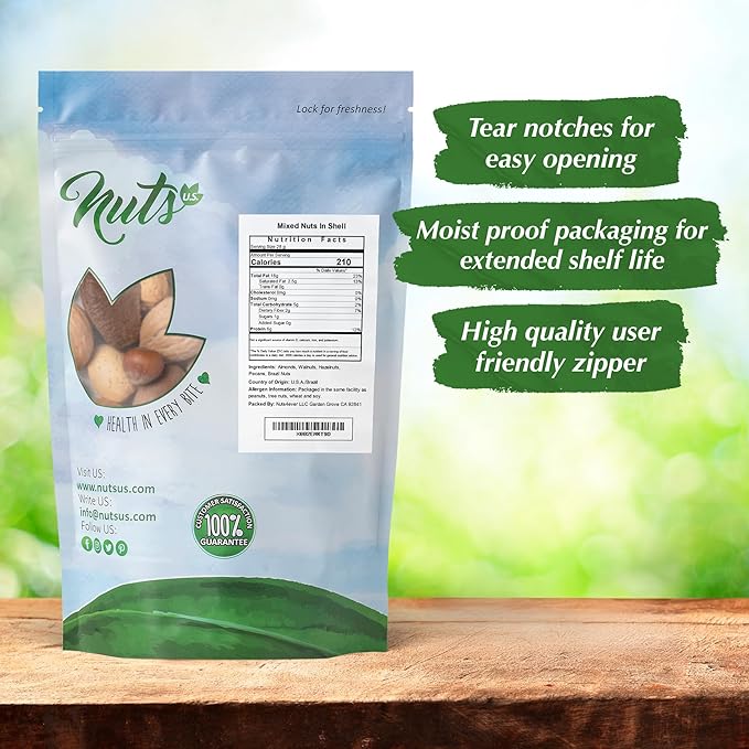NUTS U.S. ??Mixed Nuts In Shell (Almonds, Walnuts, Hazelnuts, Pecans) | No Added Colors and No Artificial Flavors | Fresh Buttery Taste and Raw |Packed In Resealable Bags (1 LB)