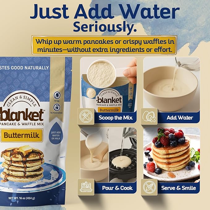 Blanket Pancakes and Waffle Mix ??Vegan Pancake Mix ??Just Add Water, No Preservatives ??Clean Breakfast Staple with Homestyle Taste ??Non-GMO, Comfort Food Classic ??16 oz (1 Pack)