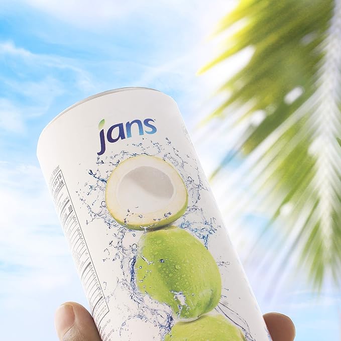 Jans 100% Pure Coconut Water with Real Pulp (12-Pack 16.57 Fl Oz) - No Sugar Added, Non-GMO, Optimal Hydration Natural Electrolytes - Agua de Coco Pulpa Bulk