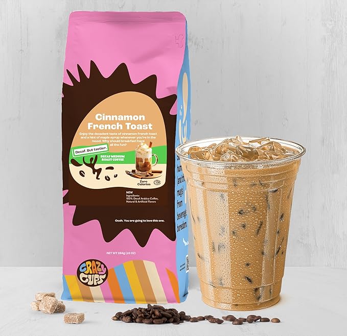Crazy Cup Decaf Ground Coffee, Cinnamon French Toast, For Brewing Hot or Iced Coffee, 10 Ounce