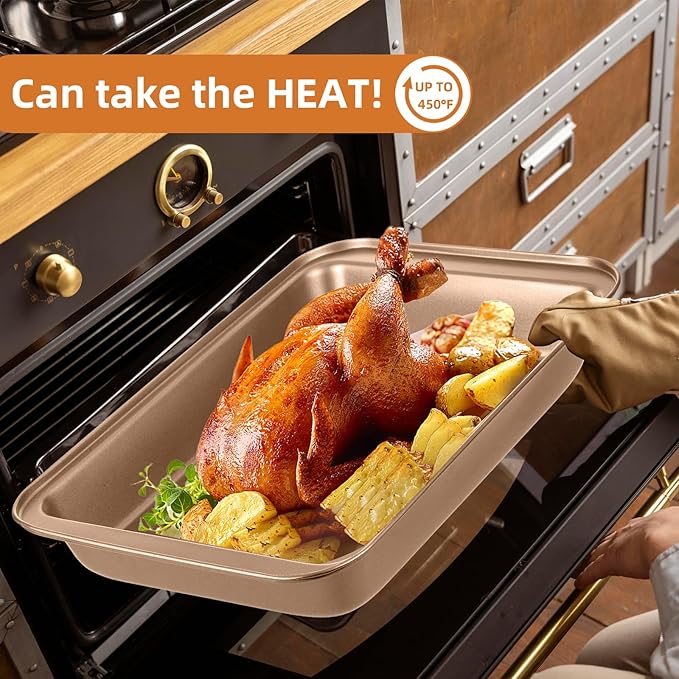 11-Piece Nonstick Baking Pans Set - Professional Grade Carbon Steel Bakeware with Premium Coating- Dishwasher Safe, Stackable, Oven Safe to 450°F (Champagne)