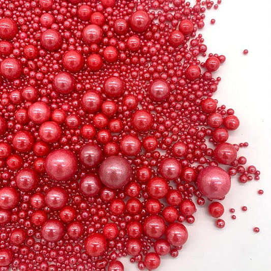 Weraru Edible Red Pearl Sugar Sprinkles Candy Mixing Size Baking Edible Cake Decorations Cupcake Toppers Cookie Decorating Celebrations Wedding Shower Party Chirstmas Supplies 130g/ 4.58oz