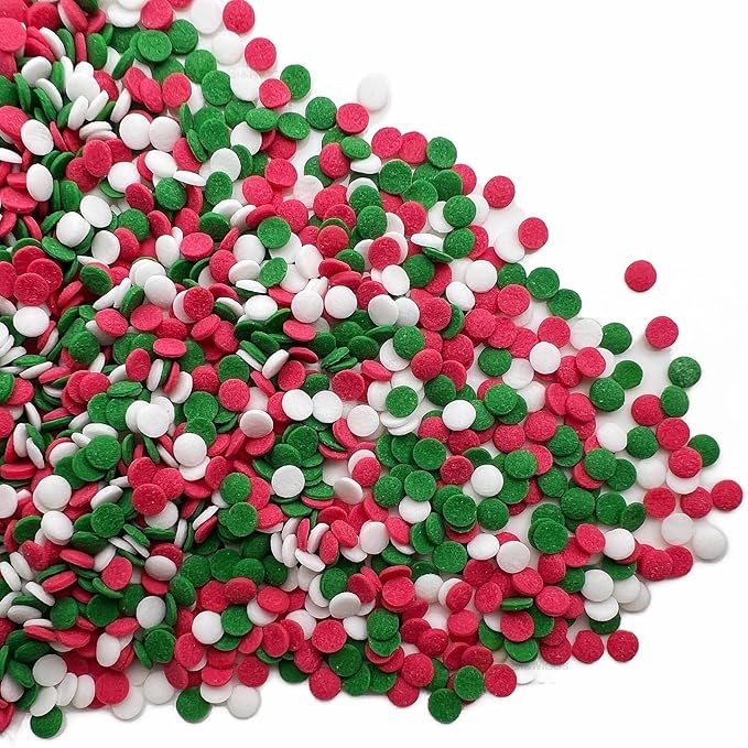 SE Si&Moos Christmas Confetti Sprinkles Edible Red Green and White Sequins Red and Green Confetti Sprinkles Edible Christmas Cookie Sprinkles and Decorations for Topping Cupcakes, Cookies, Cakes, Cakes Pops 3 OZ
