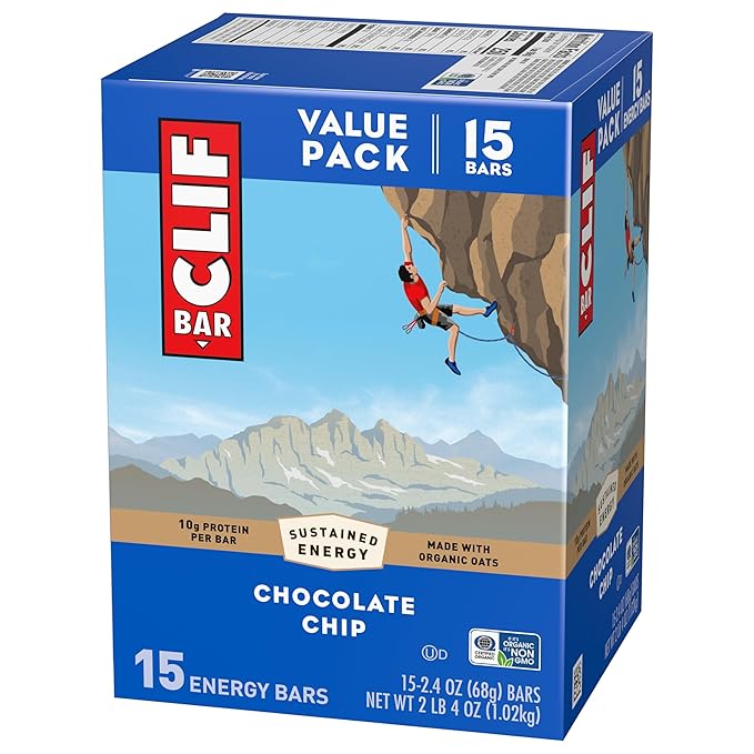 CLIF BAR - Protein Bars - Chocolate Chip - Made with Organic Oats - Energy Bars - Non-GMO - (15 Pack)