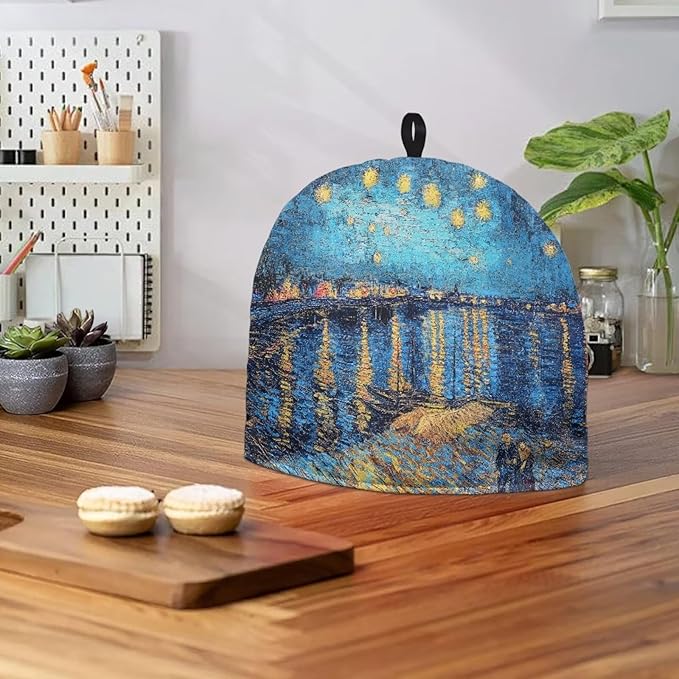 Night Oil Paint Tea Cozy for Teapot Kitchen Kettle Dust Cover Teapot Cover with Handle Dust Cover Teapot Cozy Tea Cosy for Keeping Warm Can Hung and Folded 竊뉰lue竊?"<div>