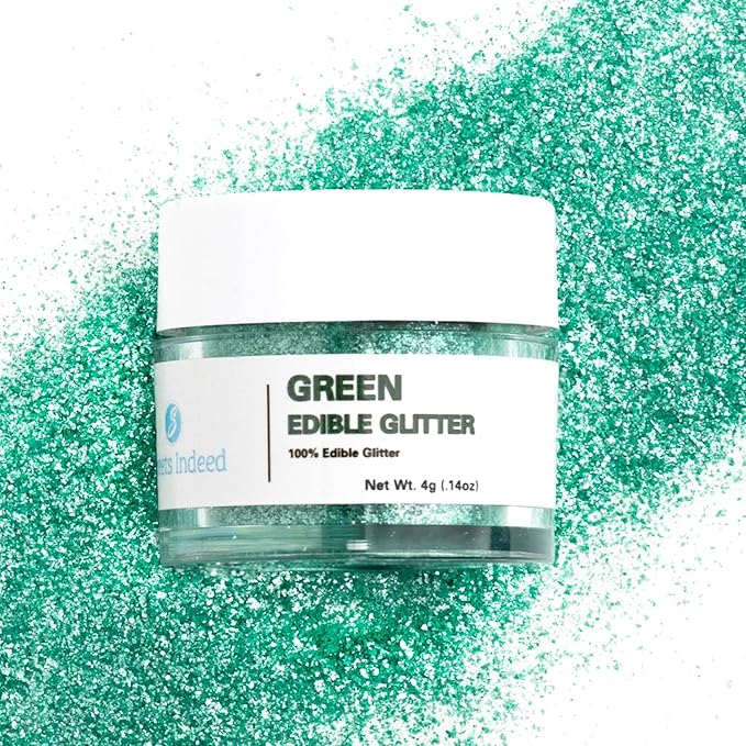 Sweets Indeed, Edible Glitter, Perfect for Drinks, Cocktails, Beverages & Cake Decorating, Dessert Cake Topper, Gift, 4 grams (Green Edible Glitter)