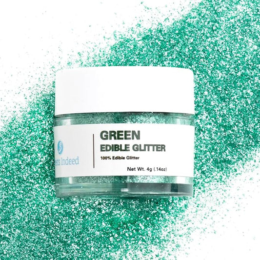 Sweets Indeed, Edible Glitter, Perfect for Drinks, Cocktails, Beverages & Cake Decorating, Dessert Cake Topper, Gift, 4 grams (Green Edible Glitter)