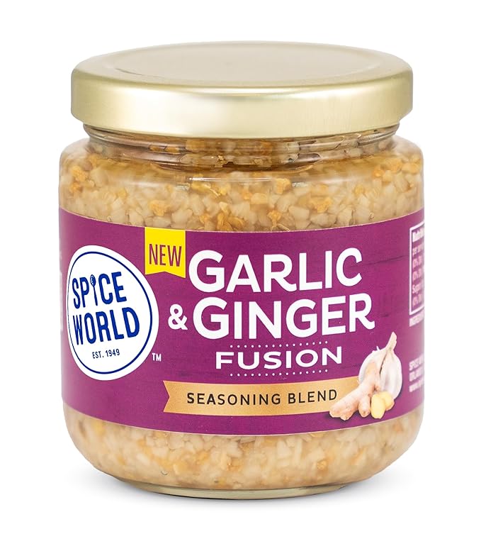 Spice World Garlic Ginger Fusion Seasoning Blend ??Ready-to-Use Seasonings for Cooking - 8oz Garlic Ginger Blend Adds Savory Flavor to Stir-Fries, Chili, Stews, Asian Dishes, and More