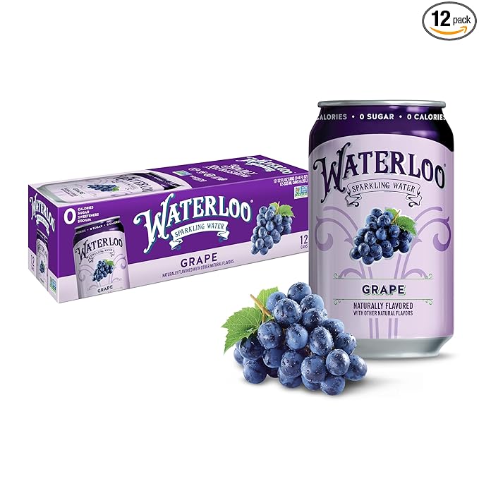 Waterloo Sparkling Water, Grape Naturally Flavored, 12 Fl Oz Cans (Pack of 12) – Zero Calories and Zero Sugar or Sweeteners