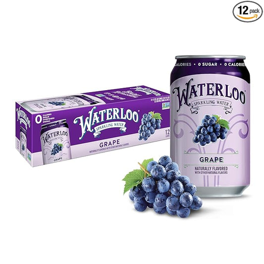 Waterloo Sparkling Water, Grape Naturally Flavored, 12 Fl Oz Cans (Pack of 12) – Zero Calories and Zero Sugar or Sweeteners