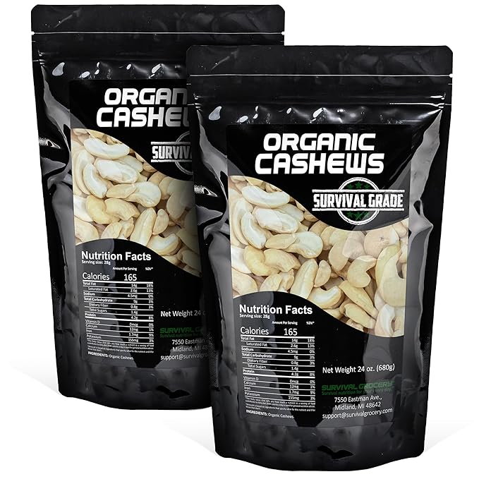 Survival Grocery짰 - Organic Cashews (48 oz./2 Bags)