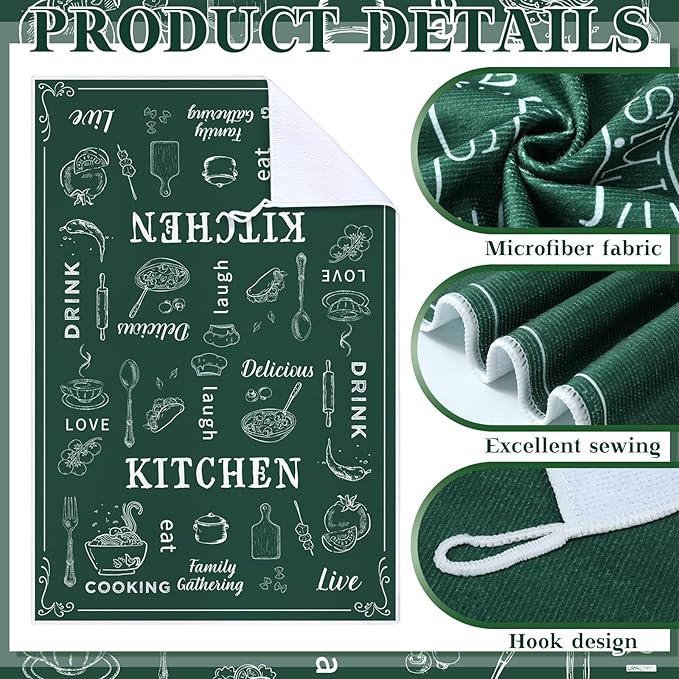 Bencailor 12 Pcs Farmhouse Kitchen Decor Sets, 8 Green Kitchen Dish Towels 2 Pot Holders 2 Oven Mitts Glove, Rustic Hand Towels and Dishcloths Sets for Home Decorations Accessories Christmas Mom Gifts