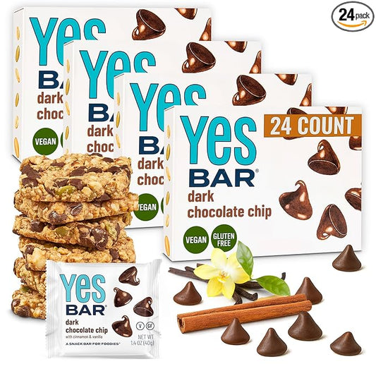 The YES Bar ??Dark Chocolate Chip ??Plant Based Protein, Decadent Snack Bar ??Vegan, Paleo, Gluten Free, Dairy Free, Low Sugar, Healthy Snack, Breakfast, Low Carb, Keto Friendly (24 Count)