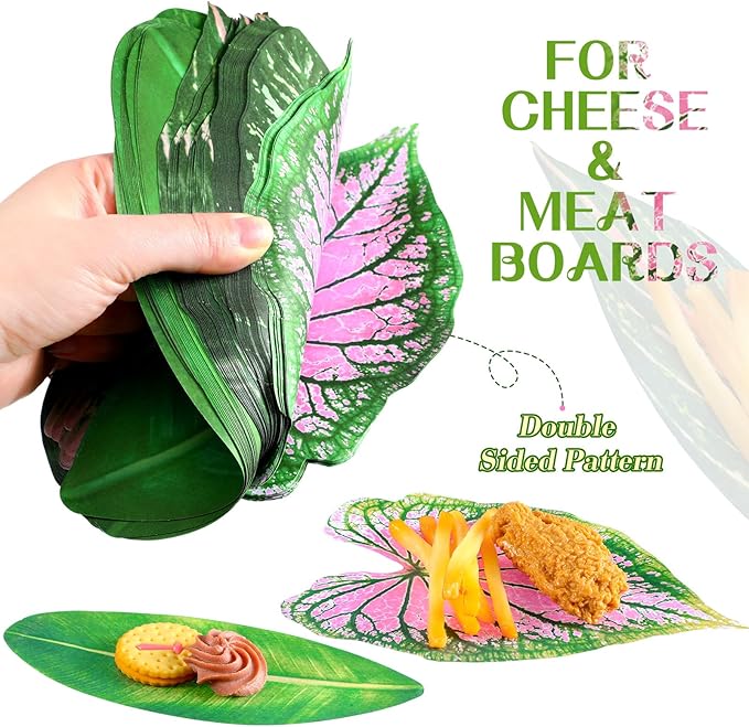 Kisston 50 Pcs Charcuterie Board Parchment Paper Tropical Leaves 8.7 Inch Paper Leaves for Cheese Board Double Sided Tropical Parchment for Holiday Party Decorations Table Food Serving