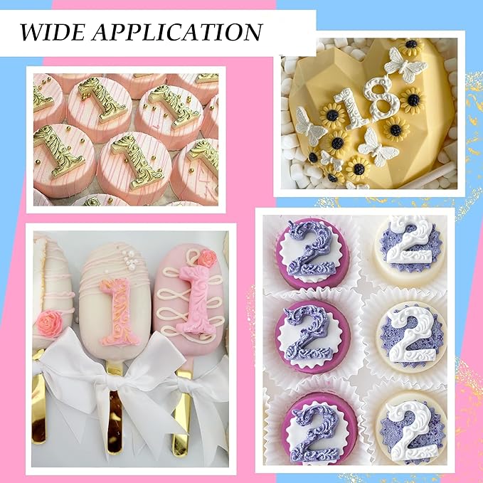 Silicone Fondant Molds, AIMEIKI 2 Pack 3D Silicone Number 0-9 Embossed Fondant Chocolate Baking Molds for Decorating Birthday Cake Candy Chocolate DIY Craft Projects