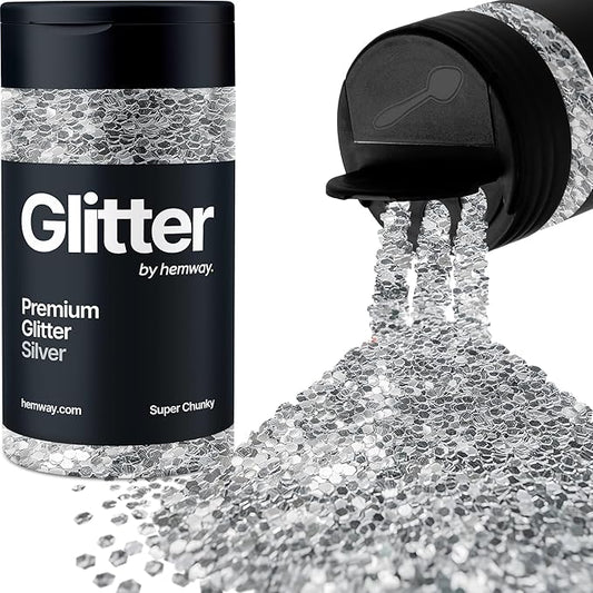 Hemway Premium Glitter Shaker - Silver | 115g Super Chunky Metallic Flake Sequins for Resin & Epoxy Crafts | Craft Supplies for Tumblers, Festival, Art