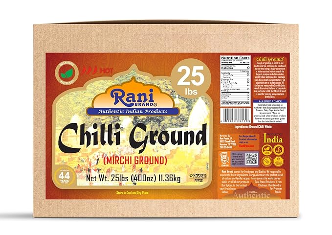 Rani Chilli Powder (Mirchi) Ground Indian Spice 400oz (25lbs) 11.36kg Bulk Box ~ All Natural | Salt-Free | Vegan | No Colors | Gluten Friendly | NON-GMO | Kosher | Indian Origin