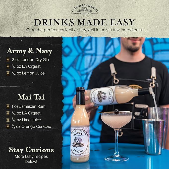 Liquid Alchemist Orgeat Syrup for Cocktails - Real Ingredients Make Our Almond Syrup the Perfect Mai Tai Mix - Non-GMO, Gluten Free & Vegan (12.7 oz)