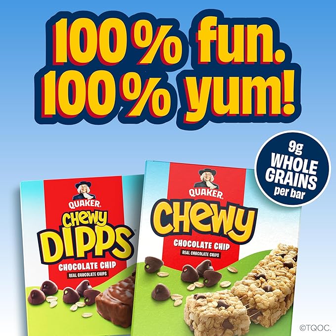 Quaker Chewy Lower Sugar Granola Bars, Chocolate Chip, 58 Count