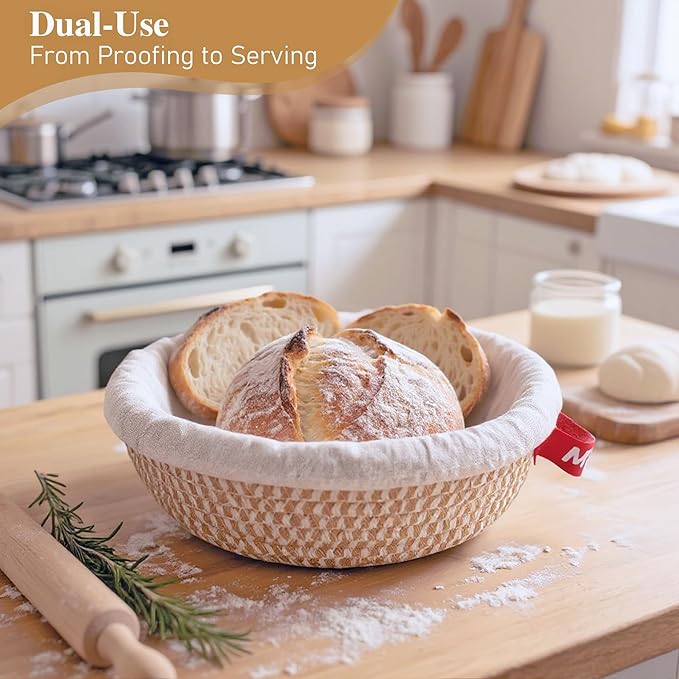 Sourdough Bread Baking Set,10" Round and 11" Oval Rope Banneton Proofing Basket with Liners,Sourdough Starter Kit with Bread Lame,Dough Whisk,Bowl Scraper,Brush and Stainless Steel Scraper