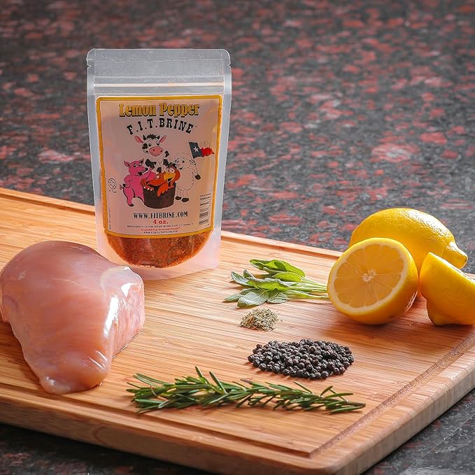 FIT Brine - Lemon Pepper, 8oz | Premium Meat Tenderizer & Seasoning | Infuses Fresh, Authentic Flavor | All-Natural, Easy-to-Use for Chicken, Turkey, Lamb, Seafood & More! Quality Made in Texas.
