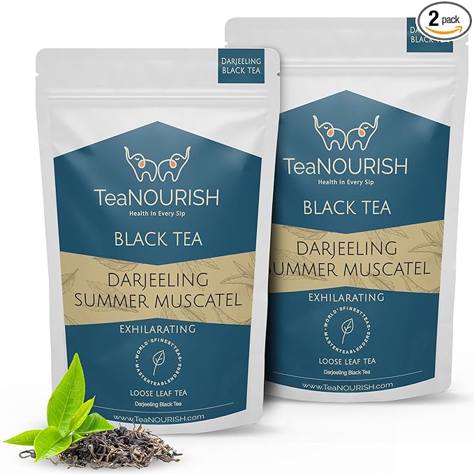 TeaNOURISH Darjeeling Summer Muscatel Black Tea | Second Flush Loose Leaves | Full Bodied, Musky with Floral Notes - 3.53oz/100g (Pack of 2)