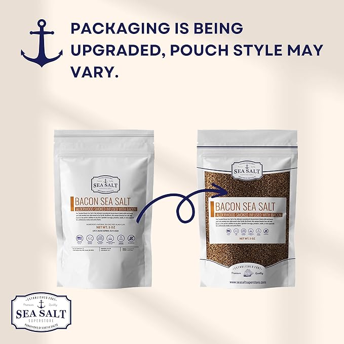 Bacon Seasoning Alderwood Smoked Sea Salt, Bacon Infused Cooking and Finishing Salt, 5 oz Bag.